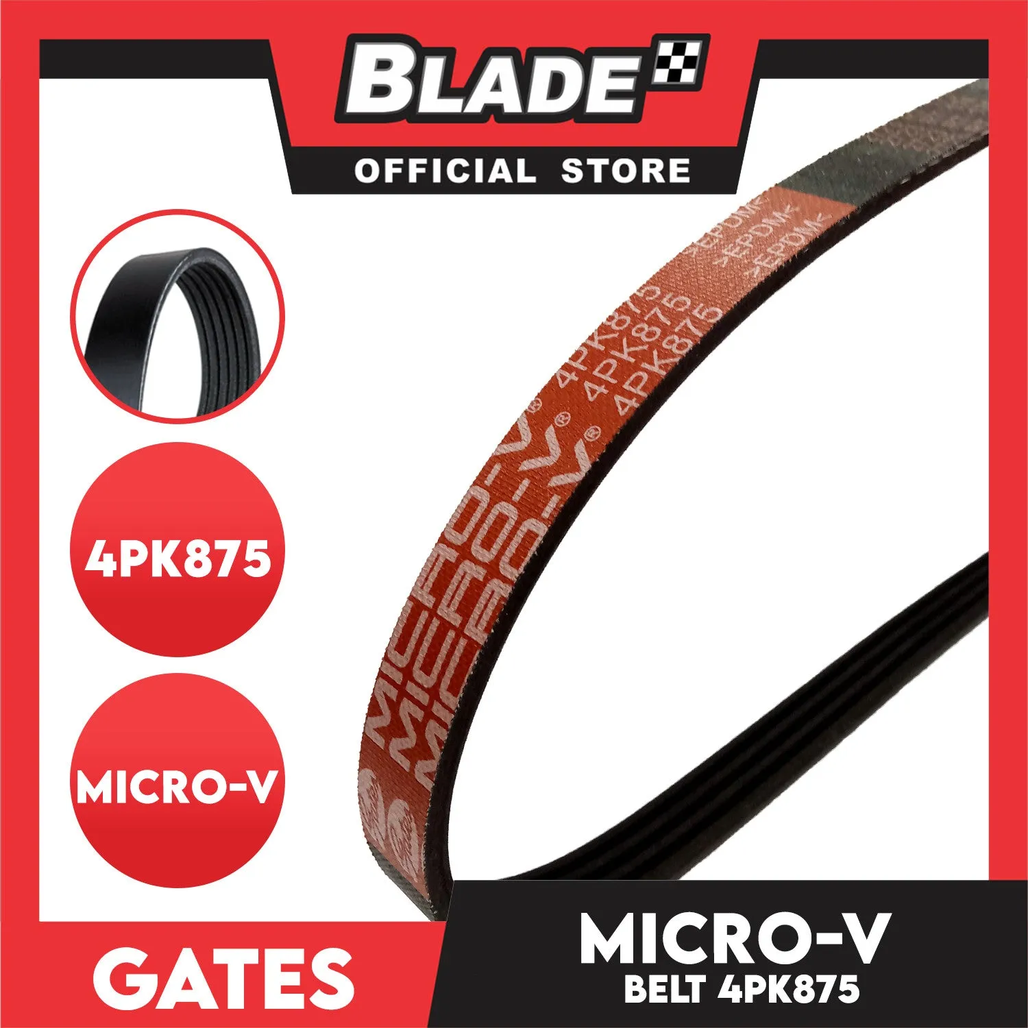 Gates Automotive Micro-V Fan Belt 4PK875 For Mitsubishi, Ford and Kia