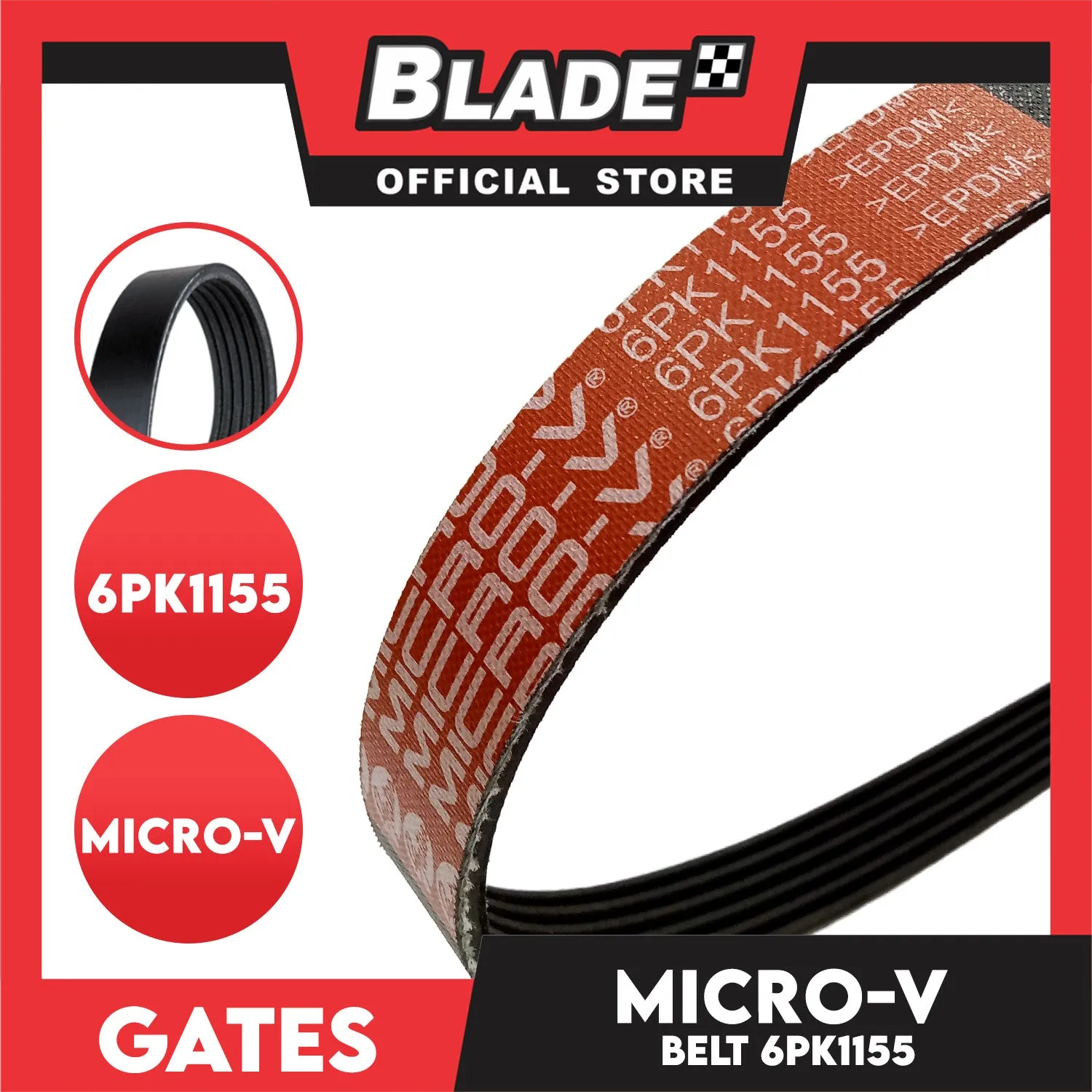 Gates Automotive Micro-V Fan Belt 6PK1155 For Toyota and Mercedes-Benz