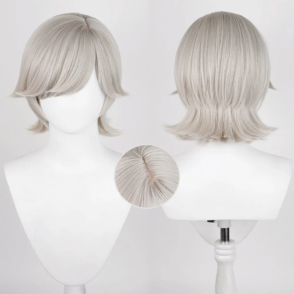 Genshin Impact Lyney Game Character Cosplay Grey Wig Heat Resistant Synthetic Hair Props