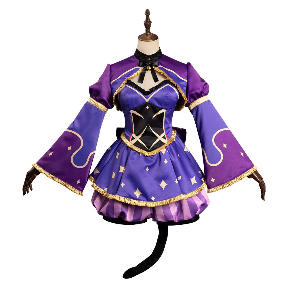 Genshin Impact Mona Alice in Wonderland Cosplay Costume Cheshire Cat  Dress Outfits Halloween Carnival Suit