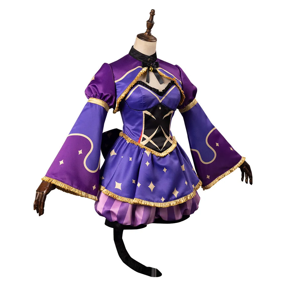 Genshin Impact Mona Alice in Wonderland Cosplay Costume Cheshire Cat  Dress Outfits Halloween Carnival Suit