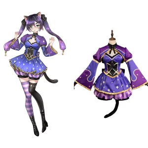 Genshin Impact Mona Alice in Wonderland Cosplay Costume Cheshire Cat  Dress Outfits Halloween Carnival Suit