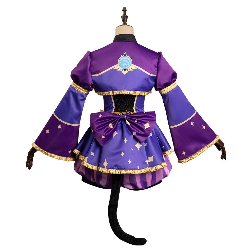 Genshin Impact Mona Alice in Wonderland Cosplay Costume Cheshire Cat  Dress Outfits Halloween Carnival Suit