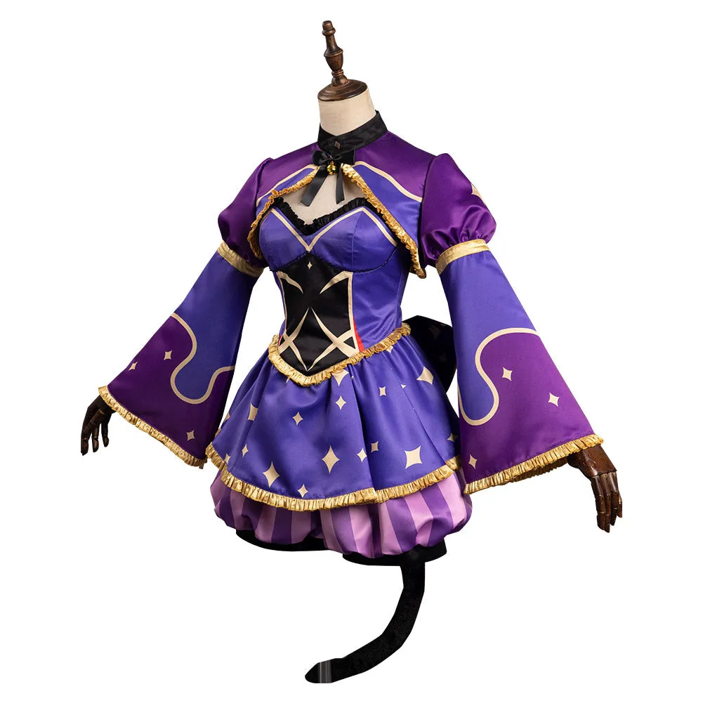 Genshin Impact Mona Alice in Wonderland Cosplay Costume Cheshire Cat  Dress Outfits Halloween Carnival Suit