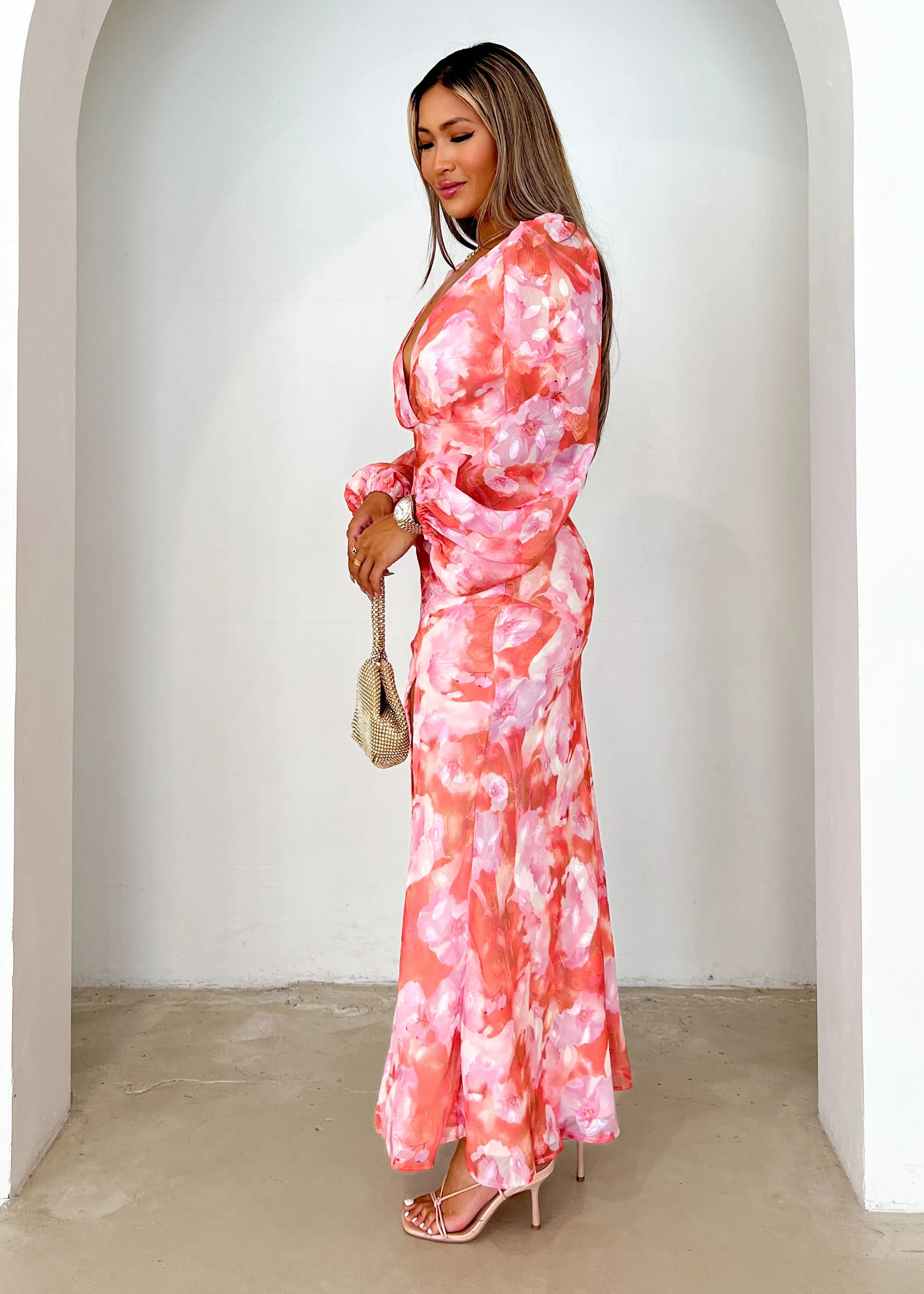 Gerina Maxi Dress - Coral Watercolour