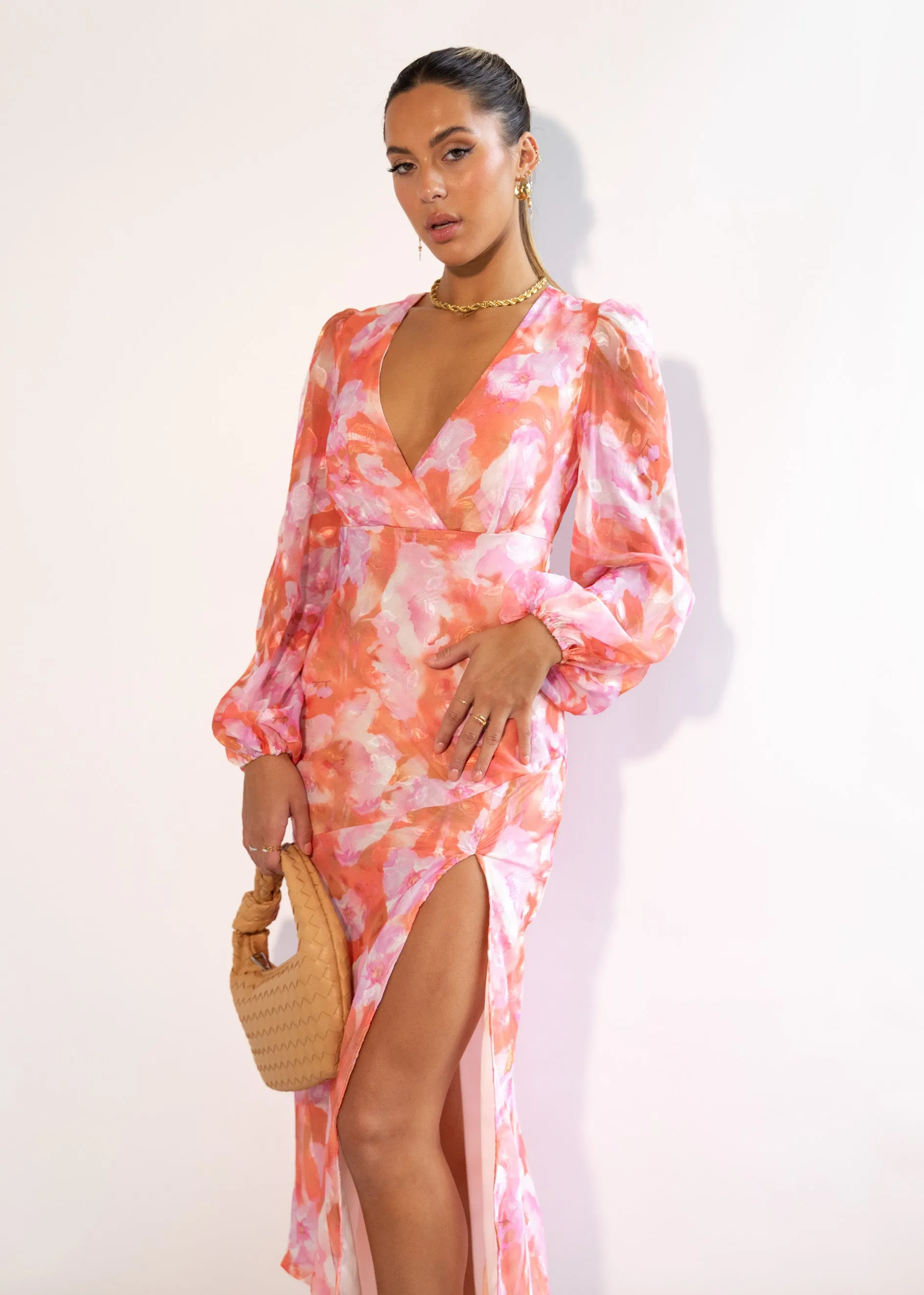 Gerina Maxi Dress - Coral Watercolour