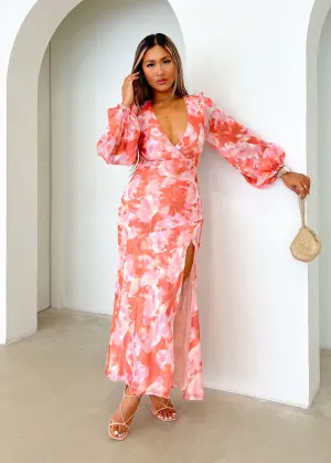 Gerina Maxi Dress - Coral Watercolour
