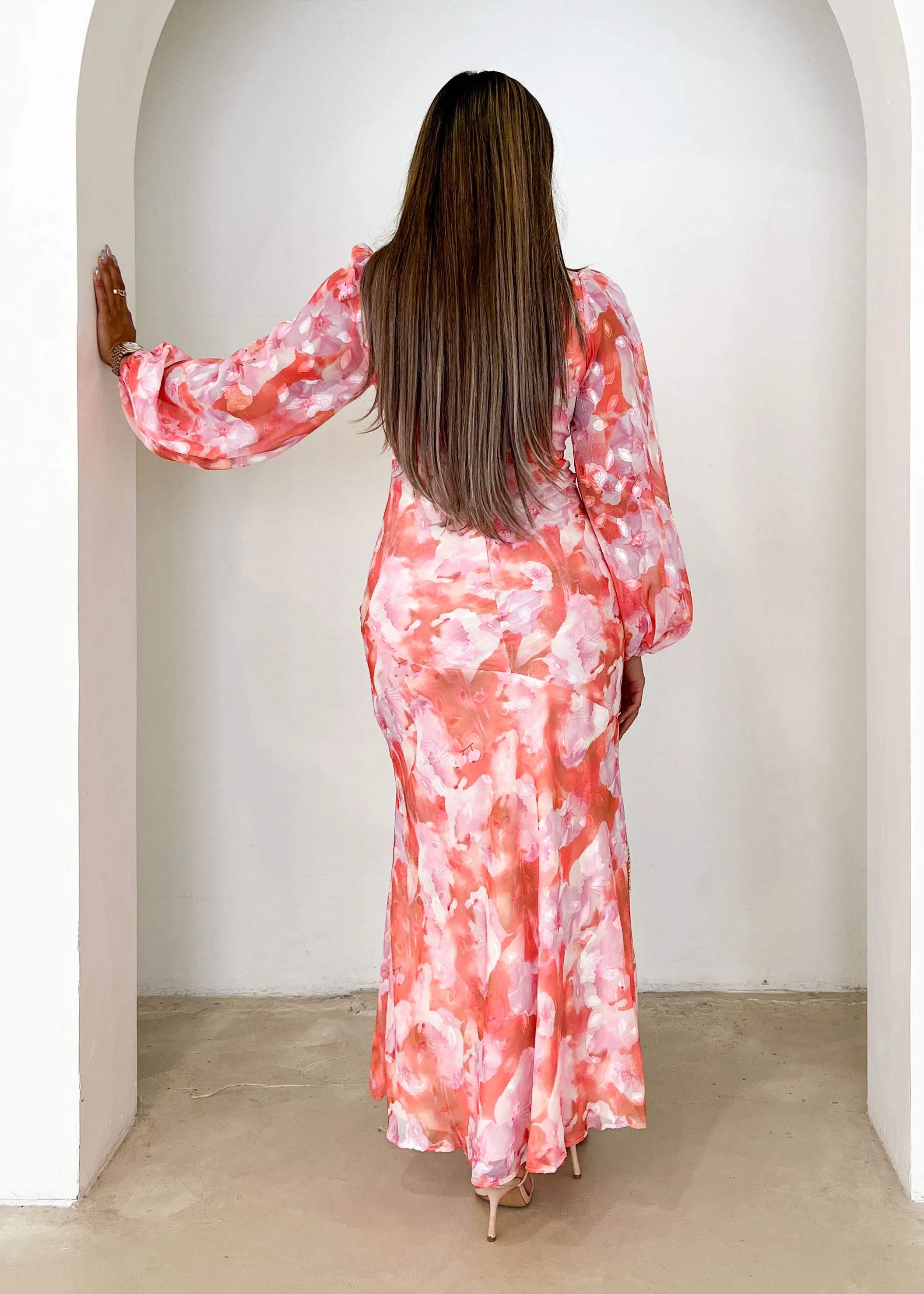 Gerina Maxi Dress - Coral Watercolour