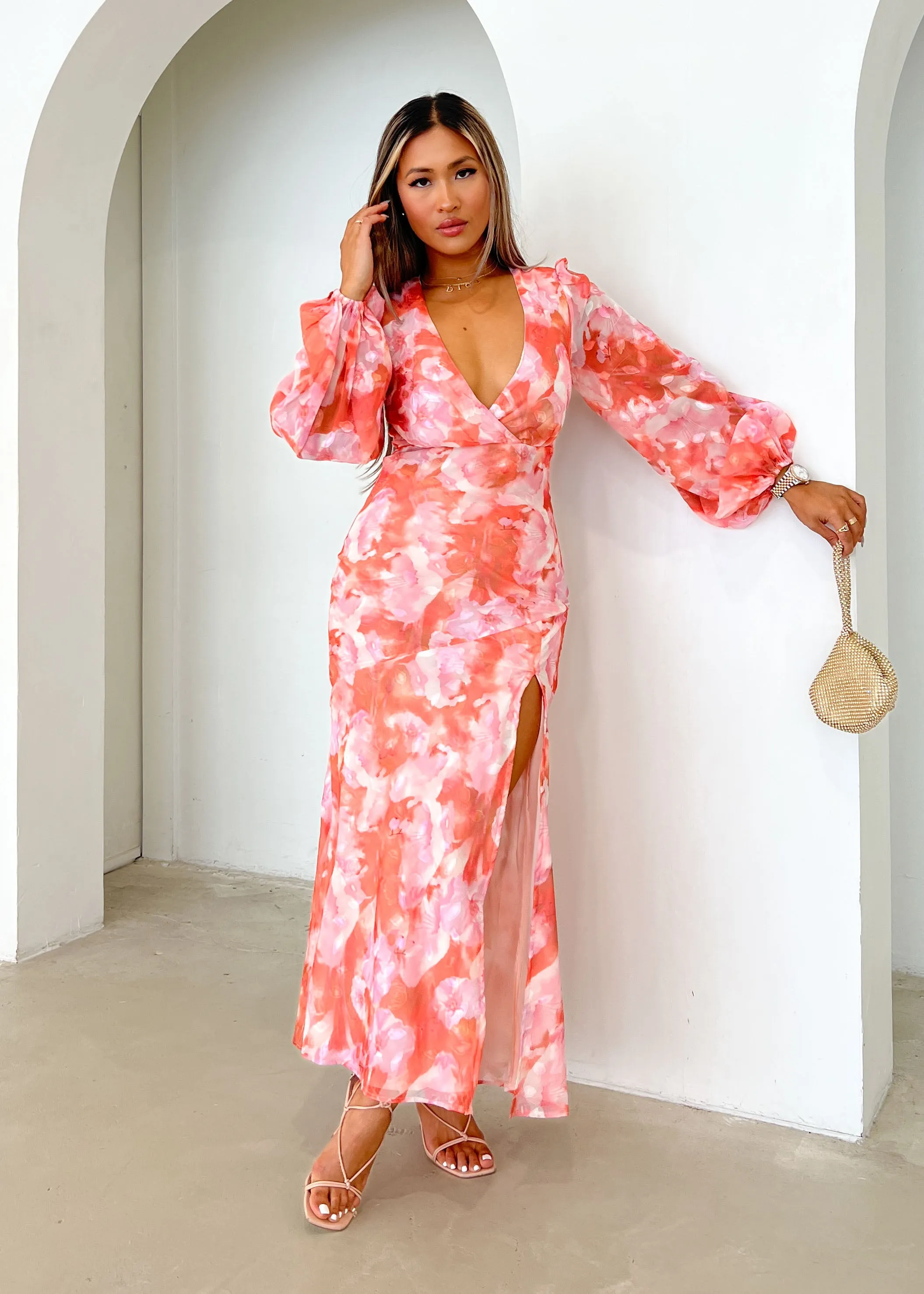 Gerina Maxi Dress - Coral Watercolour