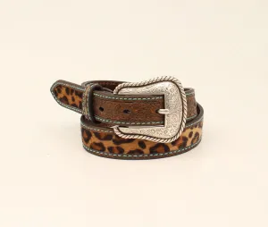GIRLS BELT LEOPARD TURQUOISE STITCHING BROWN ARIAT 1 1/4"