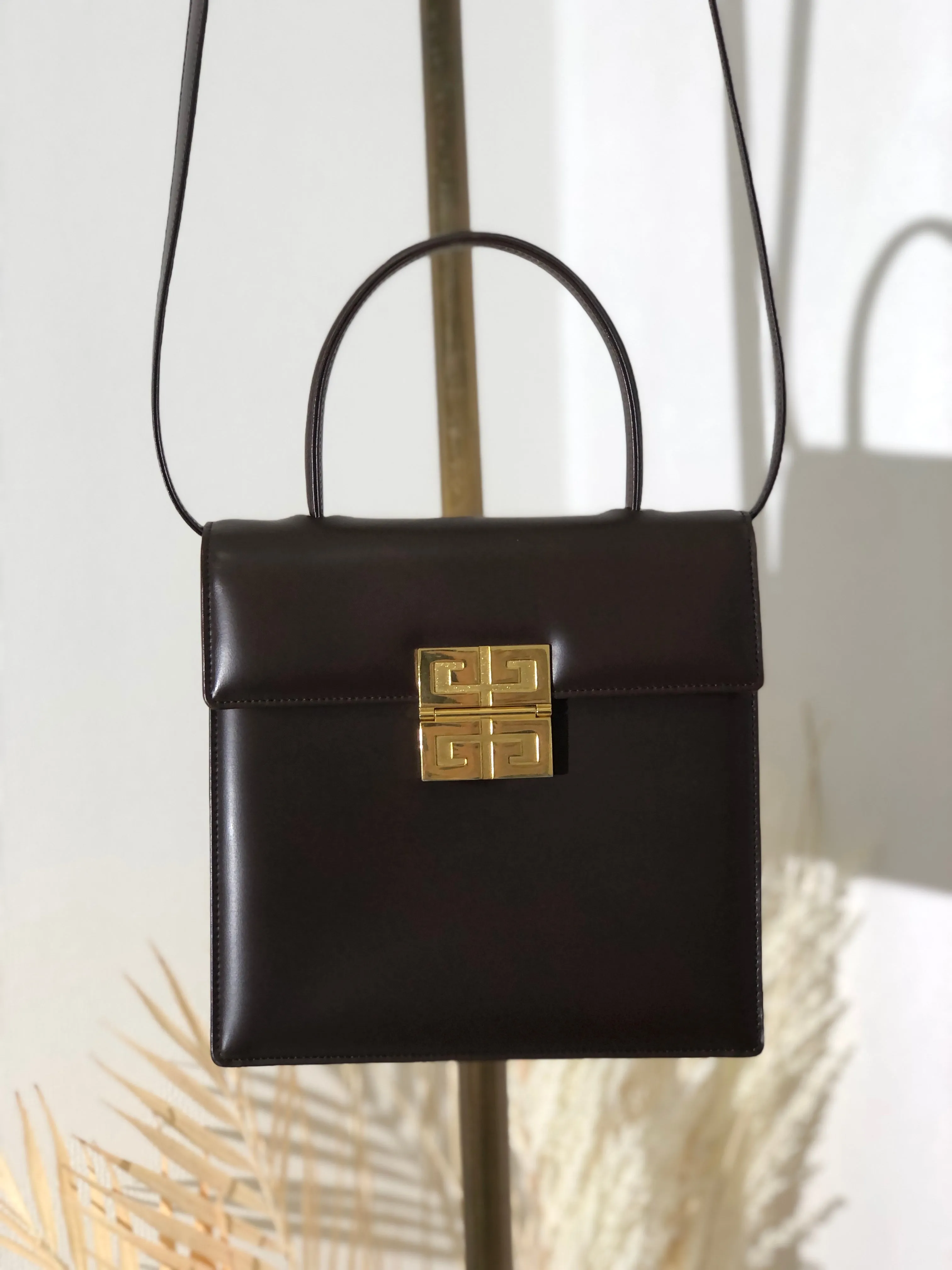 GIVENCHY Logo Handbag Shoulder bag Brown Vintage Old f6u5eu