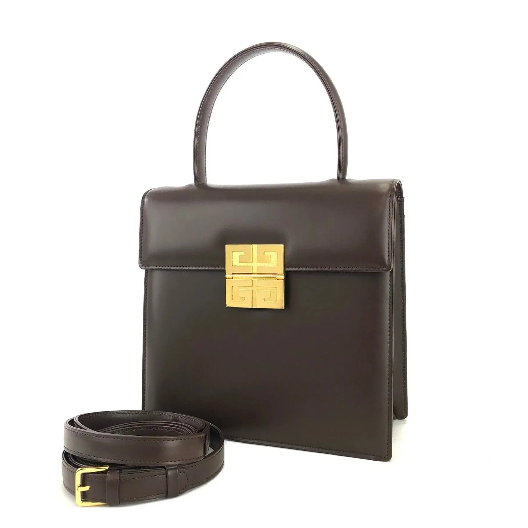 GIVENCHY Logo Handbag Shoulder bag Brown Vintage Old f6u5eu