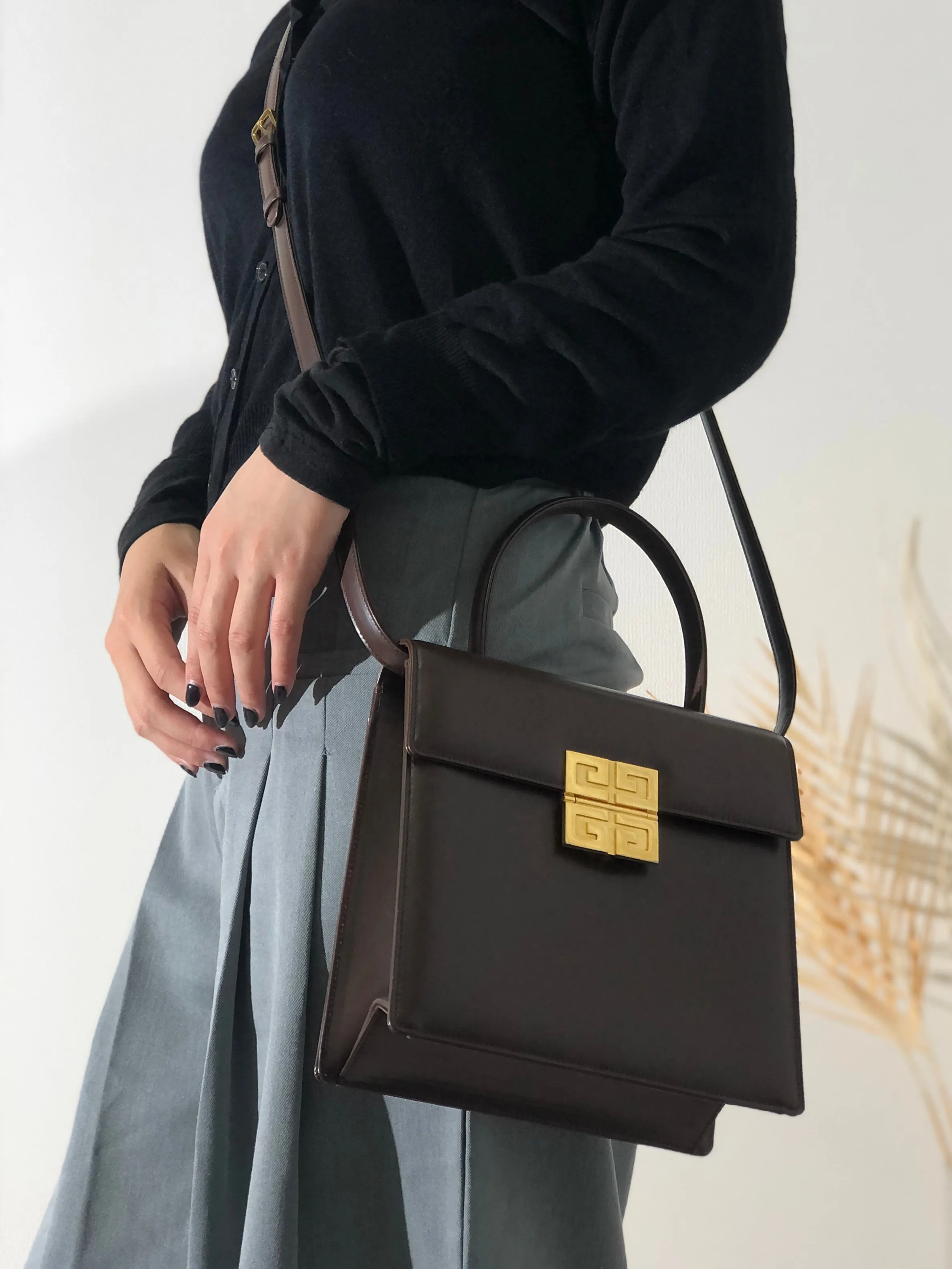 GIVENCHY Logo Handbag Shoulder bag Brown Vintage Old f6u5eu