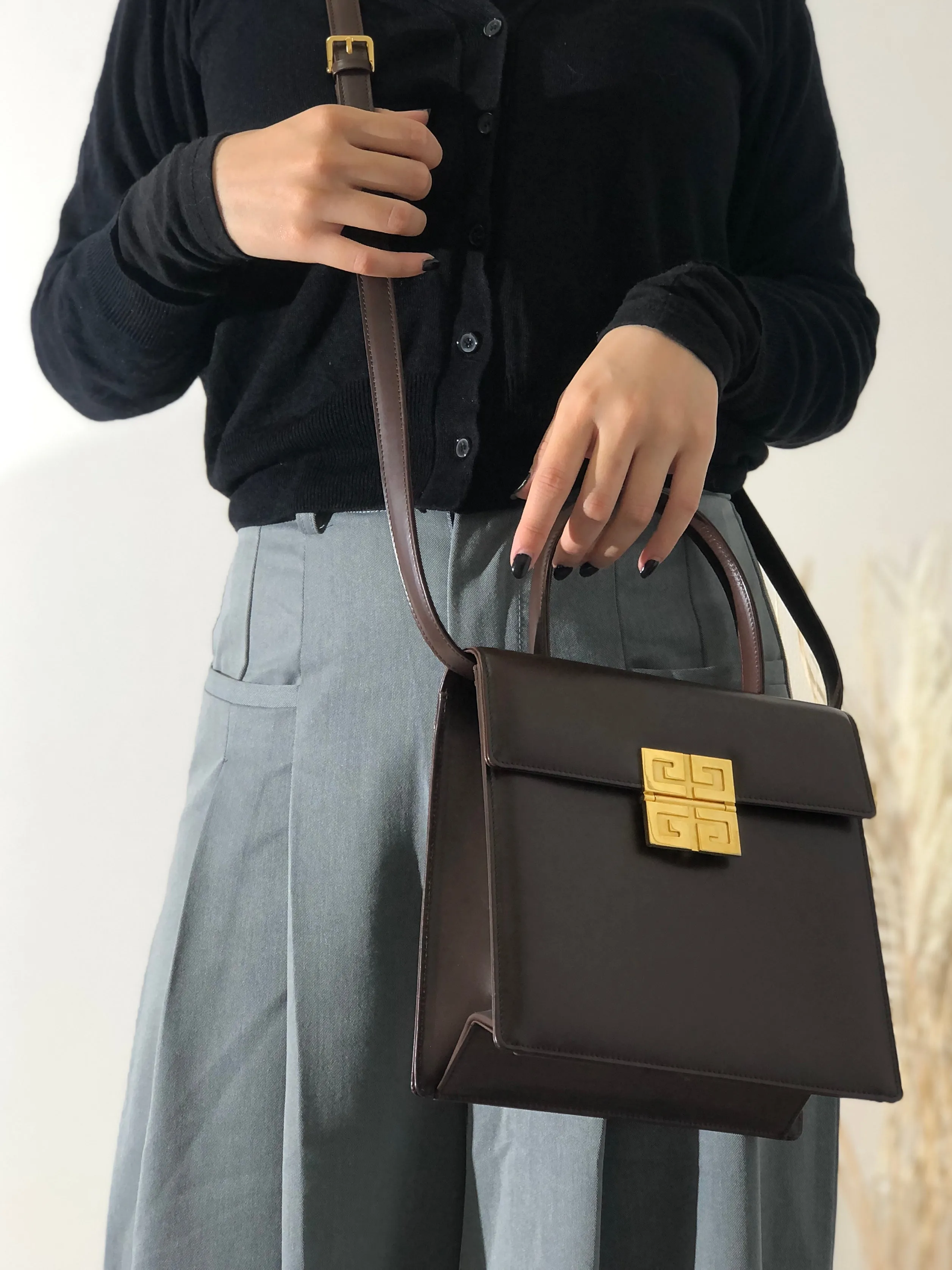 GIVENCHY Logo Handbag Shoulder bag Brown Vintage Old f6u5eu