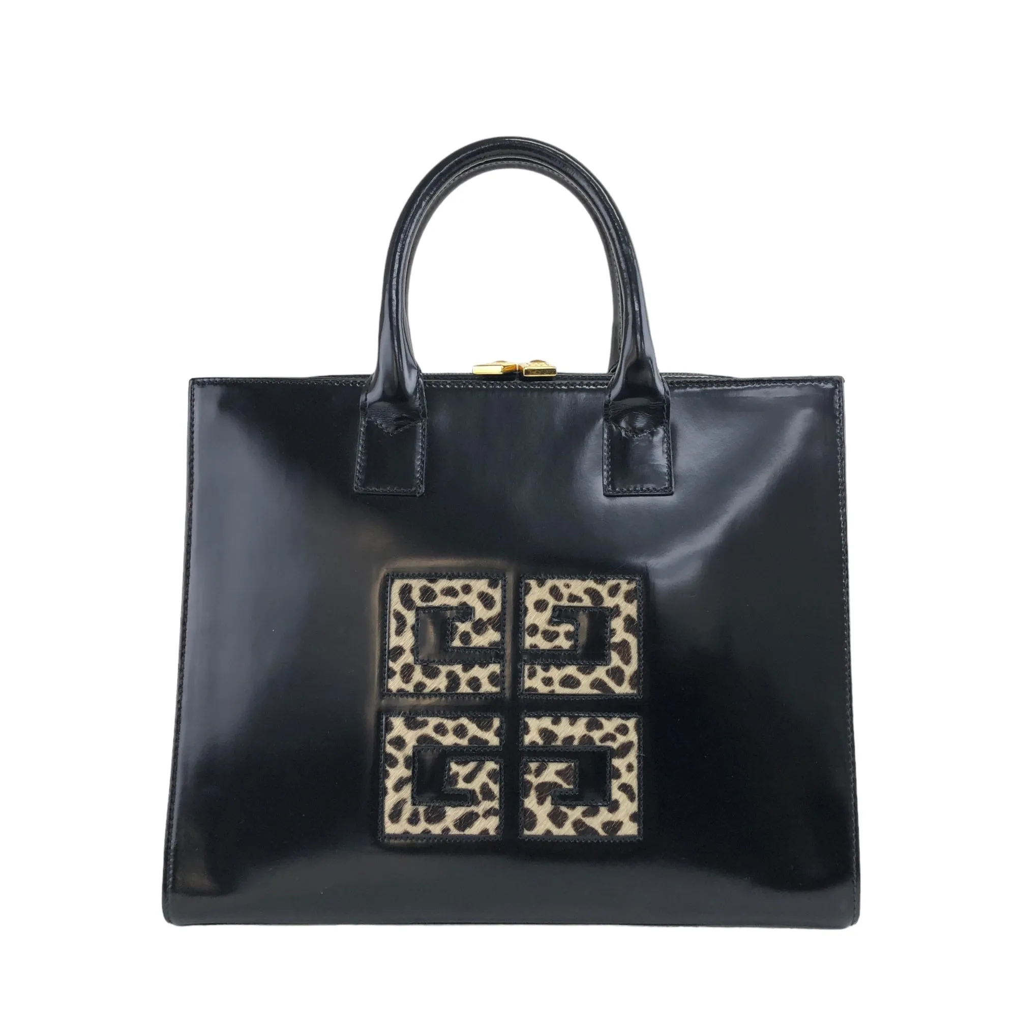 GIVENCHY Logo Leather Handbag Black Vintage upehz7