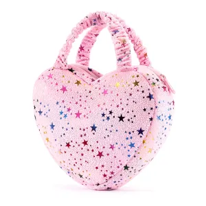 Gloveleya 6-inch Baby Girls Plush Purse Hand Bag Baby Girl Gifts Bronzing Stars Handbag Love Heart Shaped Pink