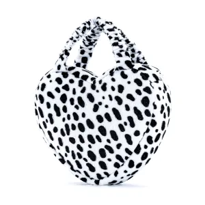 Gloveleya 6-inch Fashion Baby Girls Handbag Plush Shock Textile Purse Girls Purse Heart Shaped Black and White
