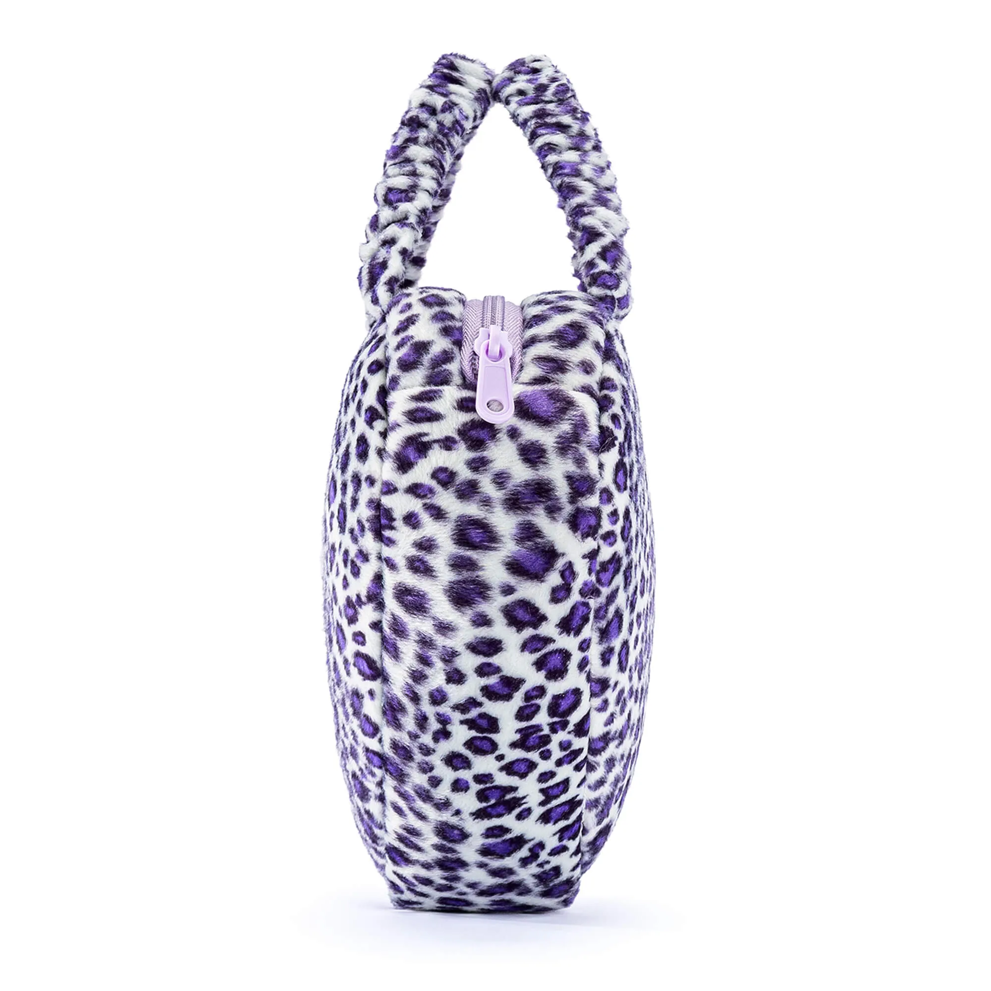 Gloveleya 6-inch Fashion Baby Girls Leopard Handbag Plush Shock Textile Purse Girls Purse Heart Shaped Purple