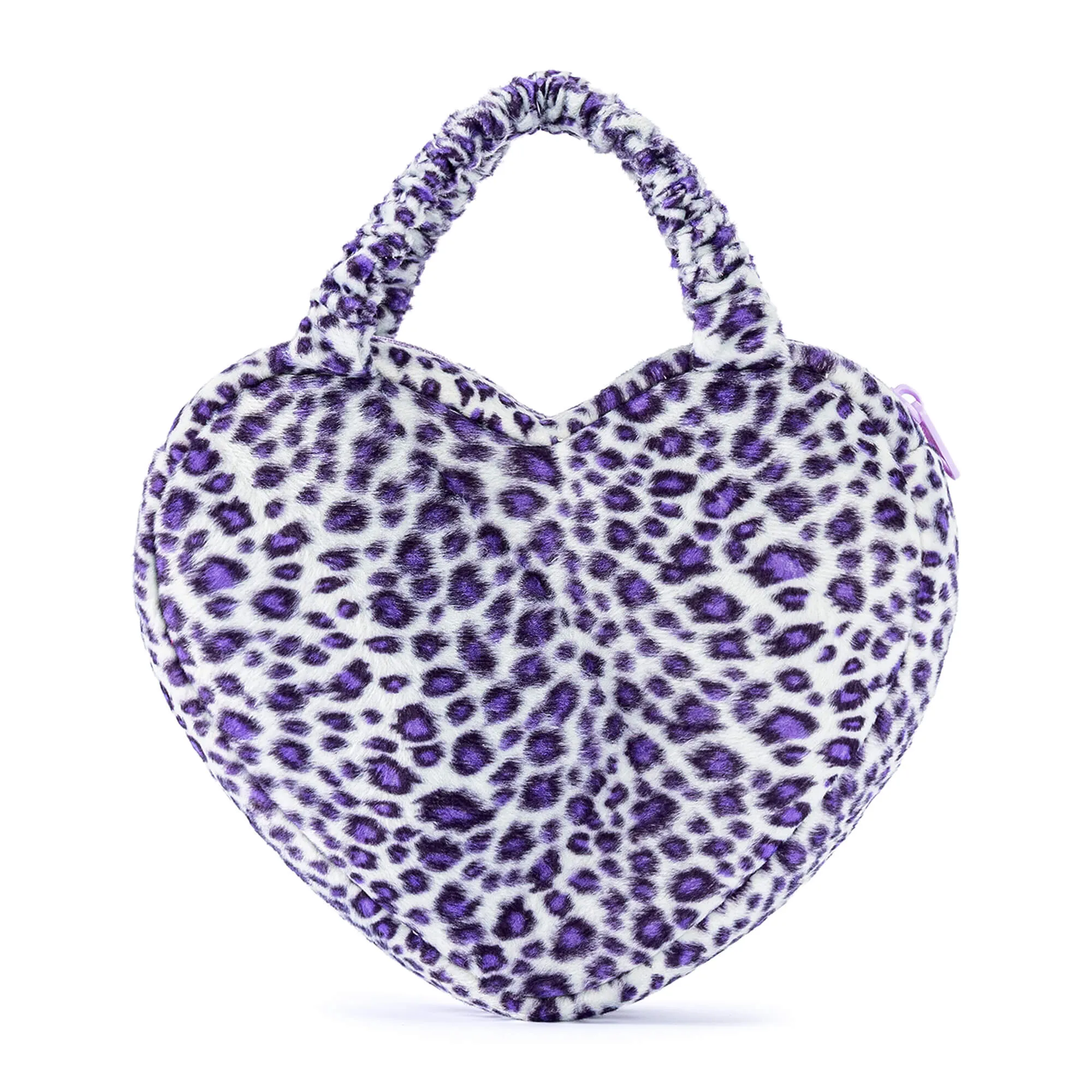 Gloveleya 6-inch Fashion Baby Girls Leopard Handbag Plush Shock Textile Purse Girls Purse Heart Shaped Purple