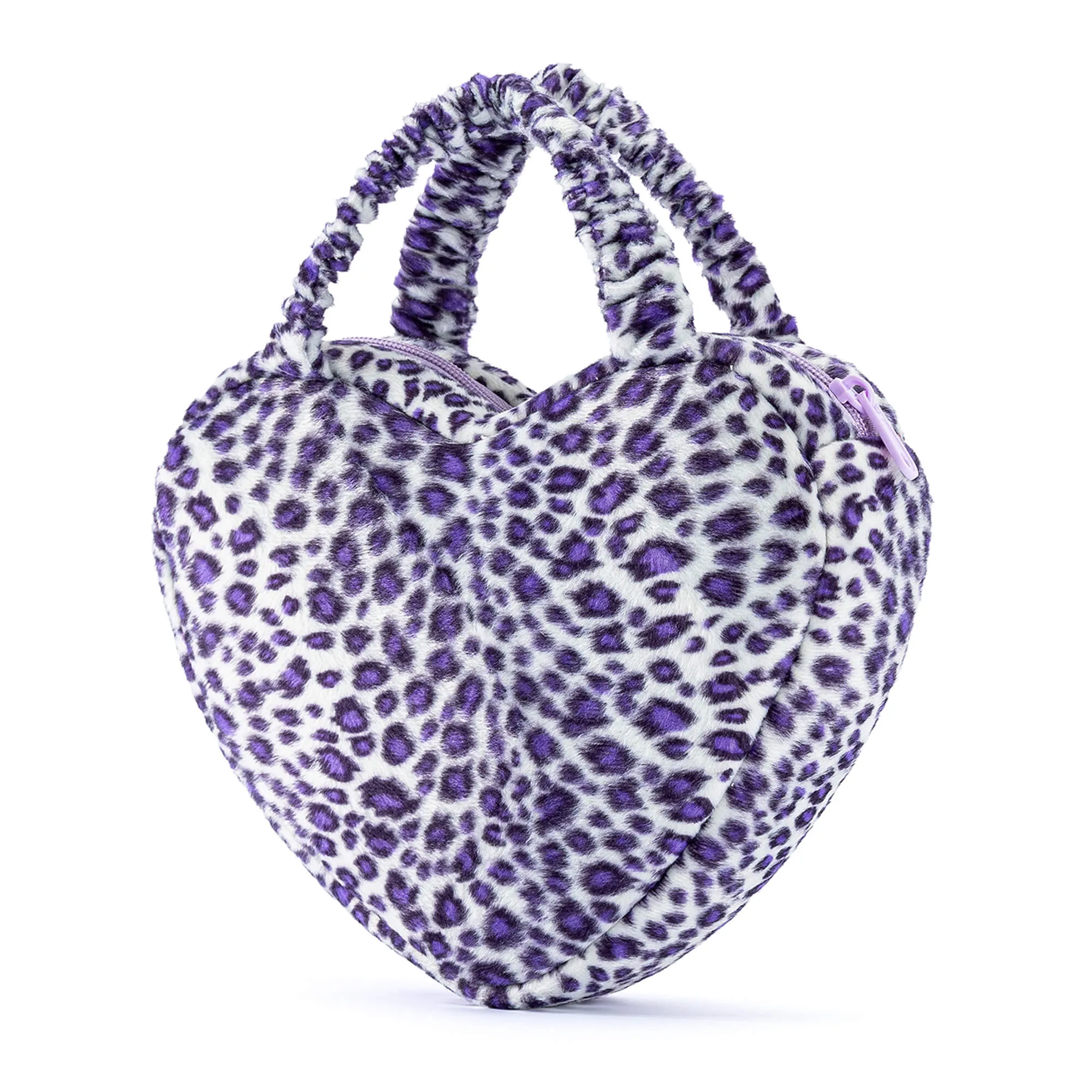 Gloveleya 6-inch Fashion Baby Girls Leopard Handbag Plush Shock Textile Purse Girls Purse Heart Shaped Purple