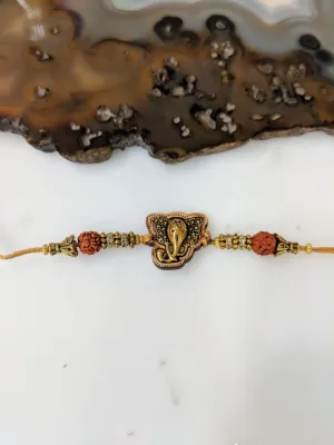 Gold Plated Rakhi with Ganesh Ji Designer Rudraksha Beads Thread Rakhi For Brother