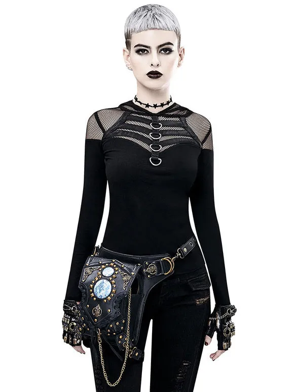 Gothic Lolita Bag Black Metal Details Rivets Waist Pack PU Leather Steampunk Lolita Accessories