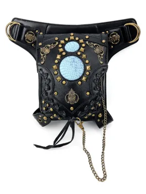 Gothic Lolita Bag Black Metal Details Rivets Waist Pack PU Leather Steampunk Lolita Accessories