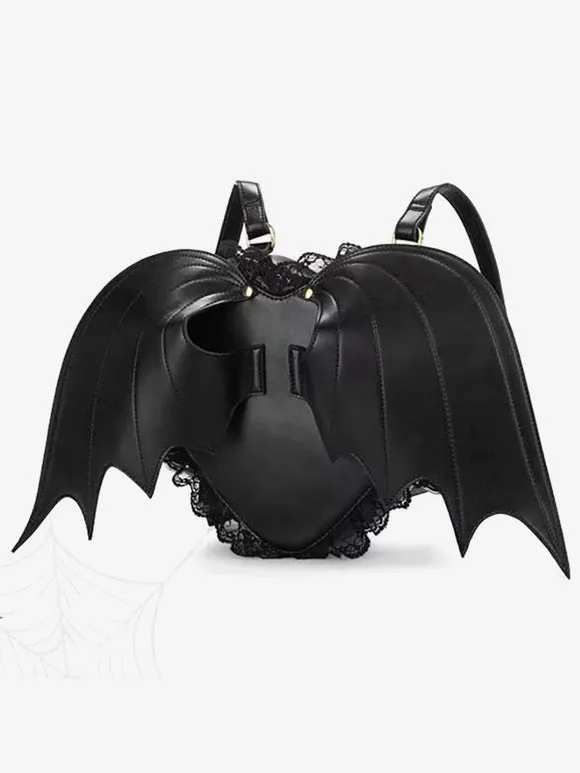 Gothic Lolita Bag Black PU Leather Ruffles Lace PU Leather Backpack Lolita Accessories