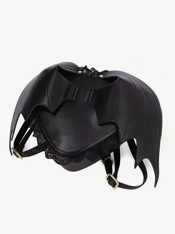 Gothic Lolita Bag Black PU Leather Ruffles Lace PU Leather Backpack Lolita Accessories