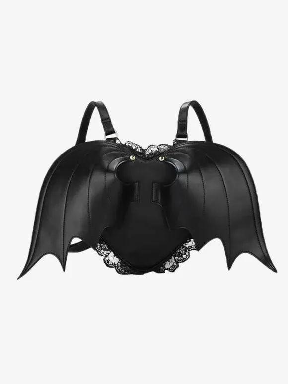 Gothic Lolita Bag Black PU Leather Ruffles Lace PU Leather Backpack Lolita Accessories