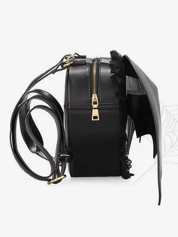 Gothic Lolita Bag Black PU Leather Ruffles Lace PU Leather Backpack Lolita Accessories