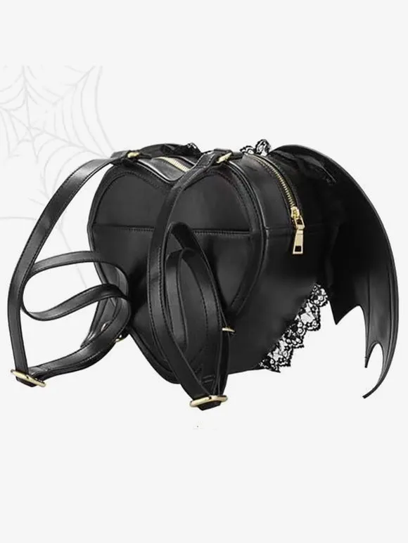 Gothic Lolita Bag Black PU Leather Ruffles Lace PU Leather Backpack Lolita Accessories