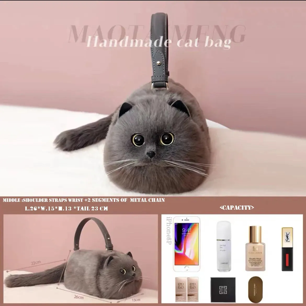 Gray Cat Messenger Bag