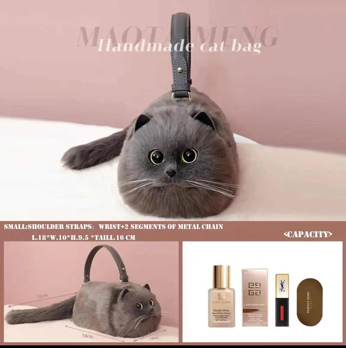 Gray Cat Messenger Bag