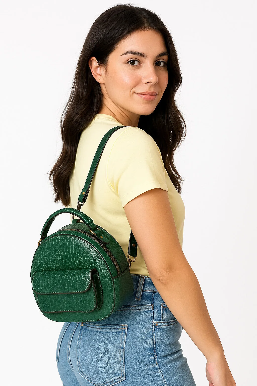 Green Croco Embossed Backpack