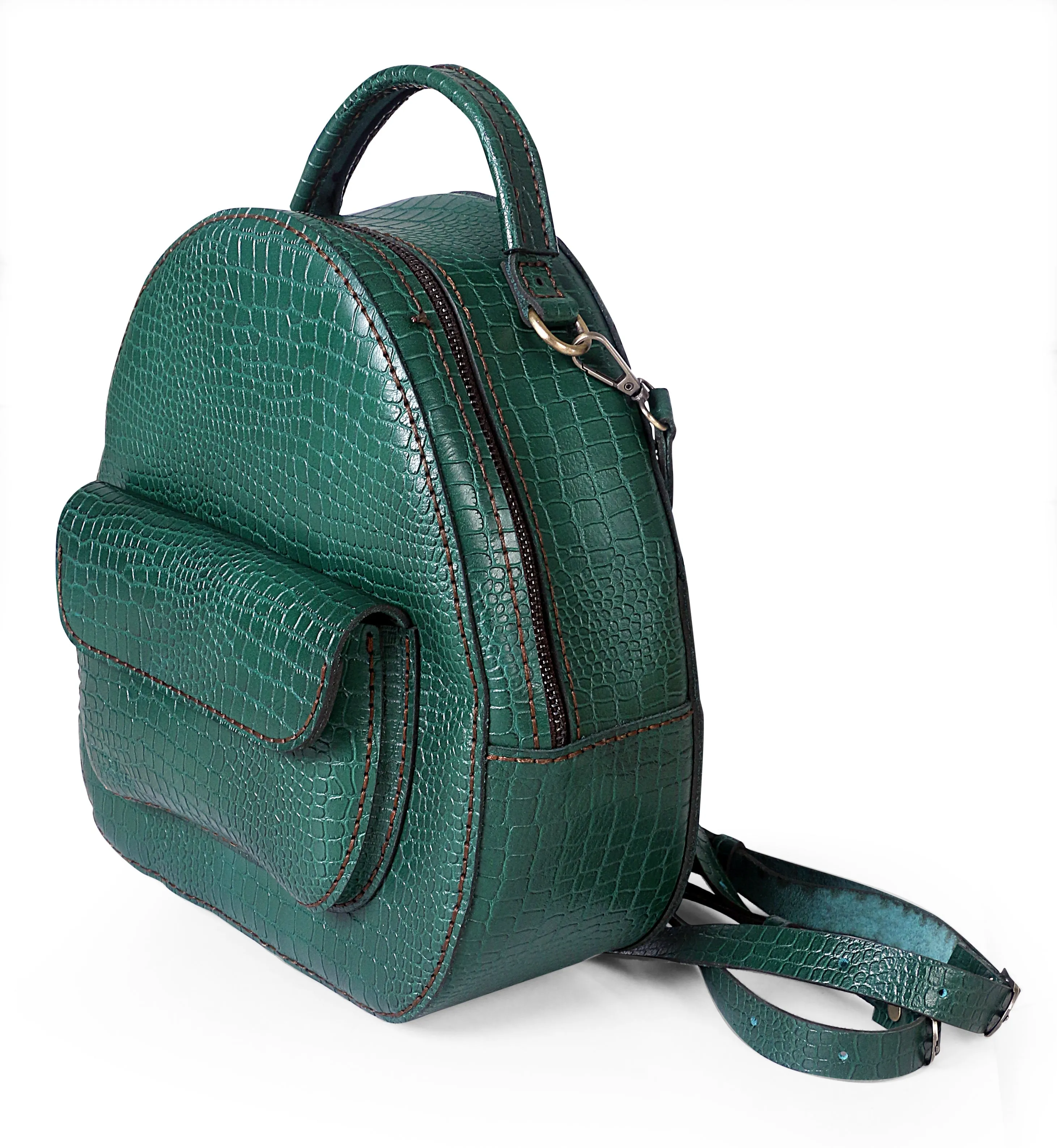 Green Croco Embossed Backpack