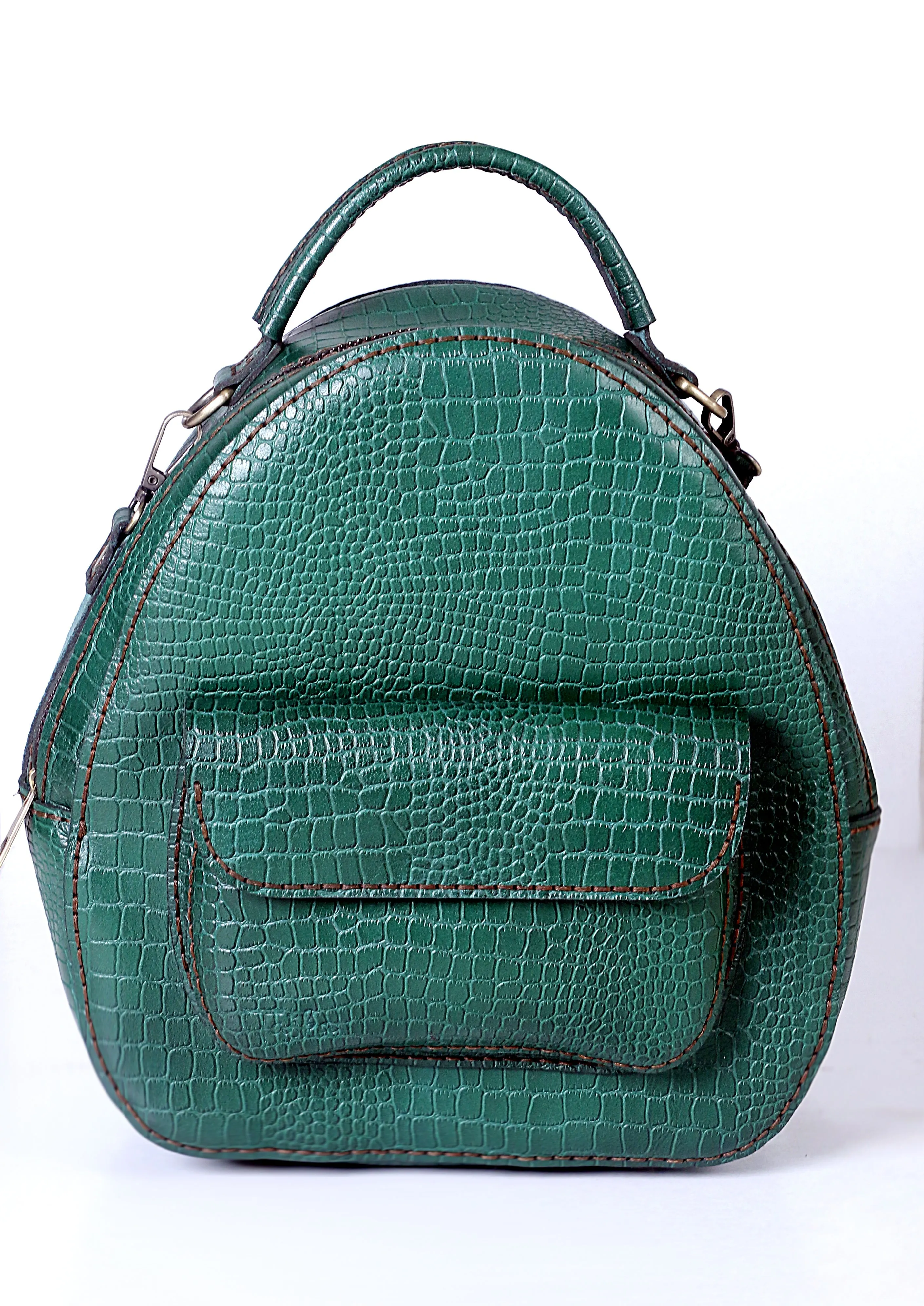 Green Croco Embossed Backpack