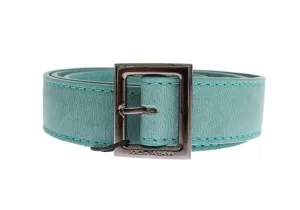 Green Leather Silver Buckle Logo Belt