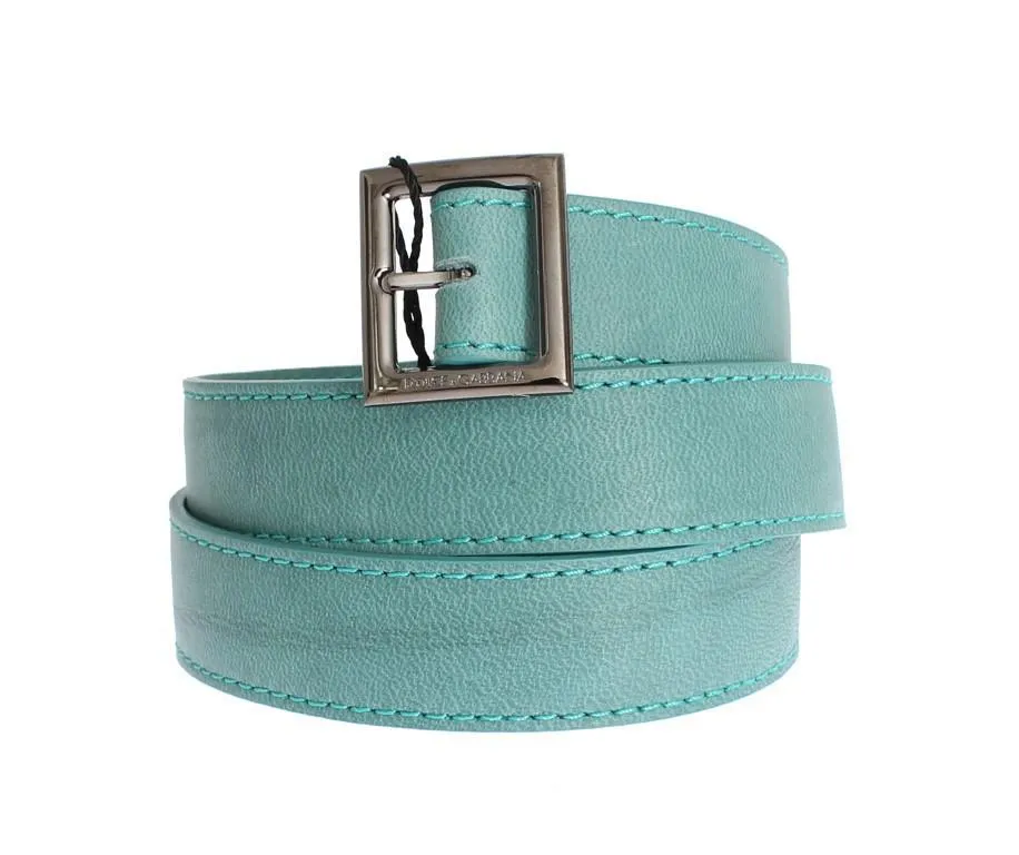 Green Leather Silver Buckle Logo Belt