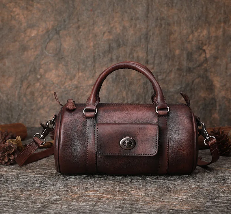 Green Leather Womens Barrel Handbag Handmade Barrel Handbag Crossbody Purse for Ladies