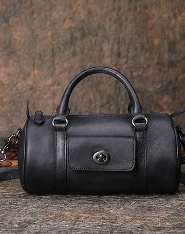 Green Leather Womens Barrel Handbag Handmade Barrel Handbag Crossbody Purse for Ladies