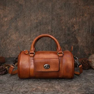 Green Leather Womens Barrel Handbag Handmade Barrel Handbag Crossbody Purse for Ladies