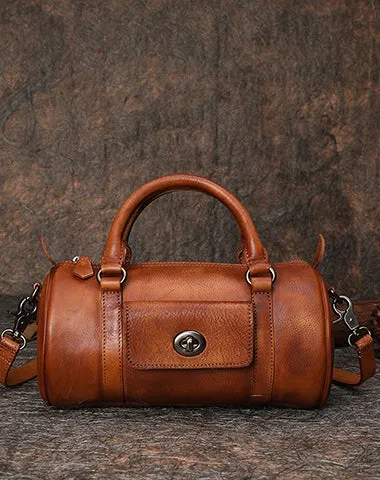 Green Leather Womens Barrel Handbag Handmade Barrel Handbag Crossbody Purse for Ladies