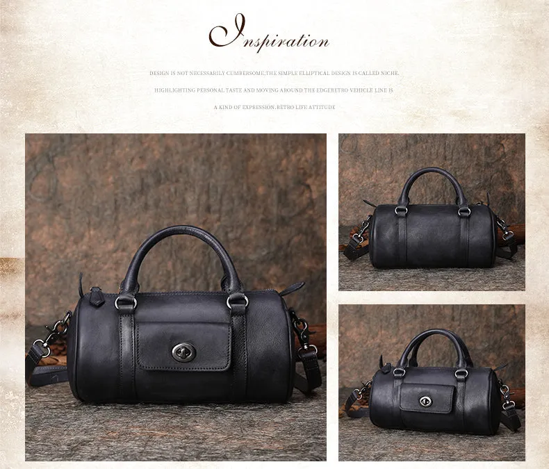 Green Leather Womens Barrel Handbag Handmade Barrel Handbag Crossbody Purse for Ladies