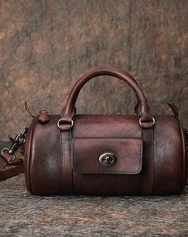 Green Leather Womens Barrel Handbag Handmade Barrel Handbag Crossbody Purse for Ladies