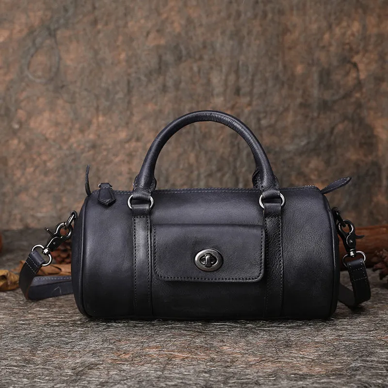 Green Leather Womens Barrel Handbag Handmade Barrel Handbag Crossbody Purse for Ladies
