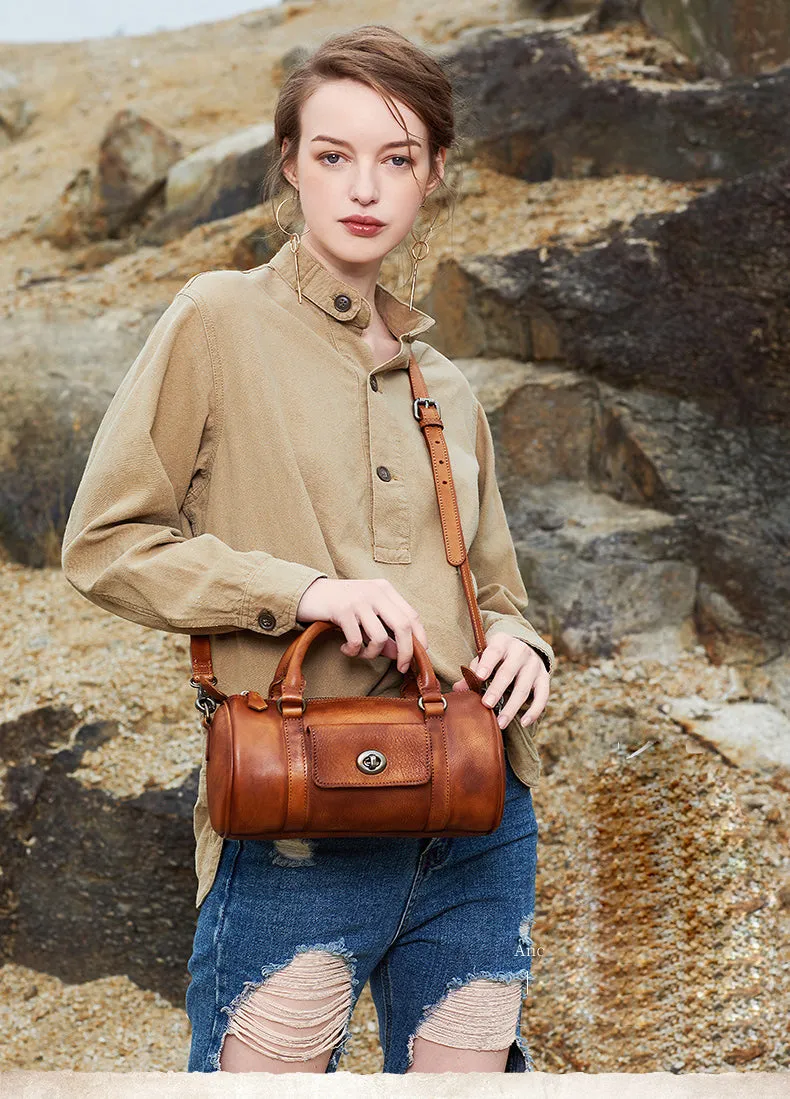 Green Leather Womens Barrel Handbag Handmade Barrel Handbag Crossbody Purse for Ladies