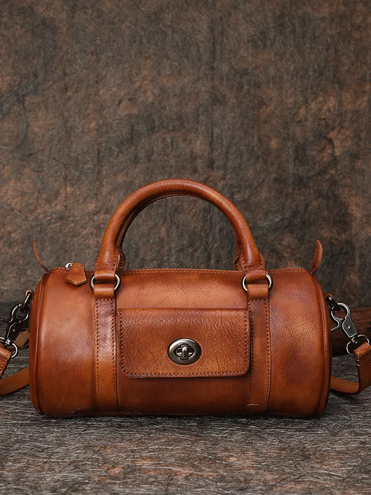 Green Leather Womens Barrel Handbag Handmade Barrel Handbag Crossbody Purse for Ladies