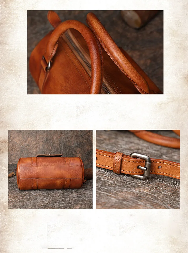 Green Leather Womens Barrel Handbag Handmade Barrel Handbag Crossbody Purse for Ladies