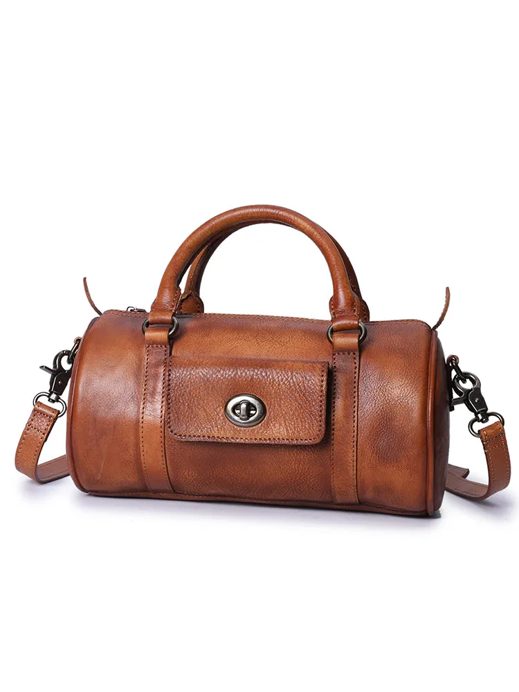Green Leather Womens Barrel Handbag Handmade Barrel Handbag Crossbody Purse for Ladies